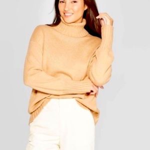 A new day classic camel lightweight turtleneck sweater, XS